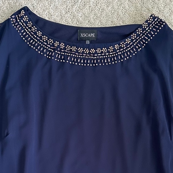 Xscape Embellished Split Sleeve Chiffon Shift Dress Navy Size 18W Cocktail - Picture 6 of 15